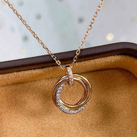 [Luna Brilliance]TRINITY NECKLACE SILVER GOLD PINK GOLD DIAMONDS