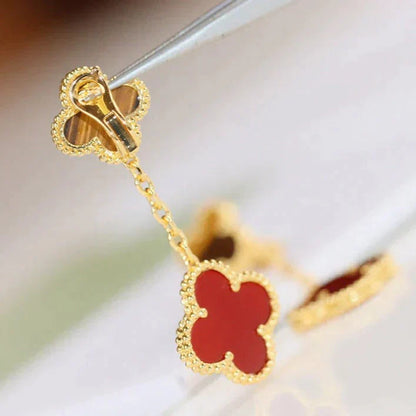 [Luna Brilliance]CLOVER  2 MOTIF  TIGER EYE CARNELIAN EARRINGS