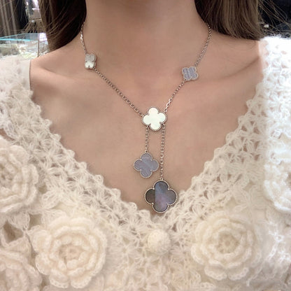 [Luna Brilliance]CLOVER MOP CHALCEDONY NECKLACE SILVER 6 MOTIF