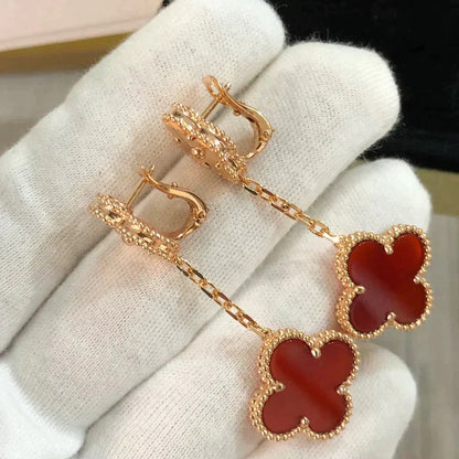 [Luna Brilliance]CLOVER 2 MOTIF  LASER CARNELIAN EARRINGS