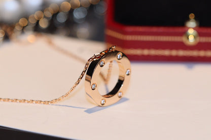 [Luna Brilliance]LOVE NECKLACE 16MM 6 DIAMONDS PINK GOLD