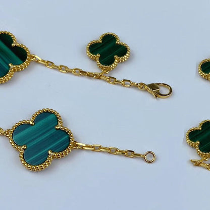 [Luna Brilliance]MAGIC CLOVER MALACHITE GOLD BRACELET 5 MOTIFS