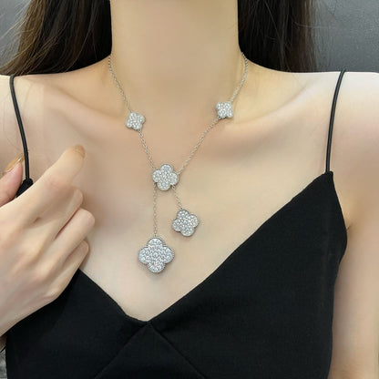 [Luna Brilliance]CLOVER 5 MOTIFS SILVER DIAMONDS NECKLACE