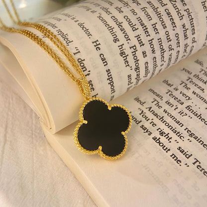 [Luna Brilliance]CLOVER 25MM NECKLACE GOLD ONYX
