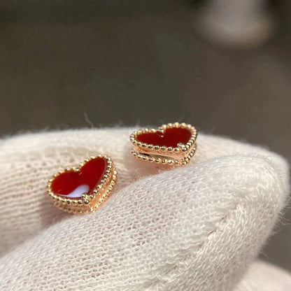 [Luna Brilliance]HEART CARNELIAN STUD EARRINGS