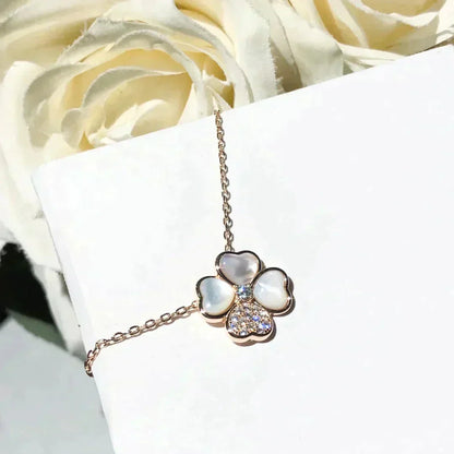 [Luna Brilliance]CLOVER MOP DIAMOND ROSE GOLD NECKLACE