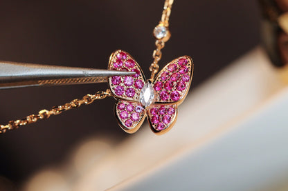 [Luna Brilliance]BUTTERFLY RED DIAMOND ROSE GOLD NECKLACE