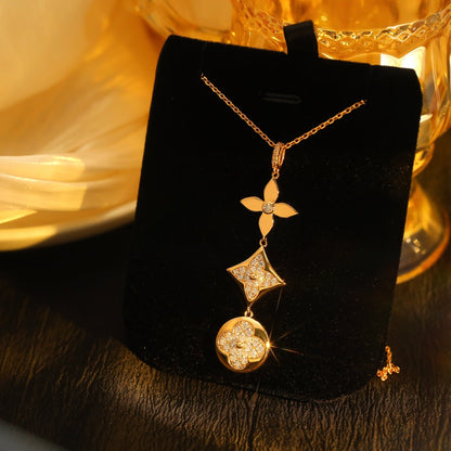[Luna Brilliance]STAR AND SUN DIAMOND PINK GOLD NECKLACE