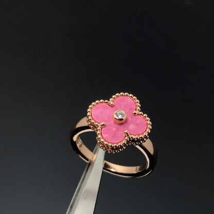 [Luna Brilliance]CLOVER RHODONITE ROSE GOLD RING