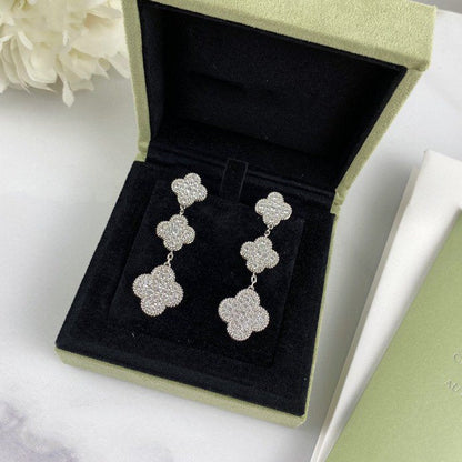 [Luna Brilliance]CLOVER 3 MOTIF DIAMOND SILVER DROP EARRINGS