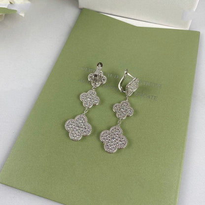 [Luna Brilliance]CLOVER 3 MOTIF DIAMOND SILVER DROP EARRINGS