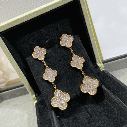 [Luna Brilliance]CLOVER 3 MOTIFS DIAMOND PAVED ROSE GOLD EARRINGS
