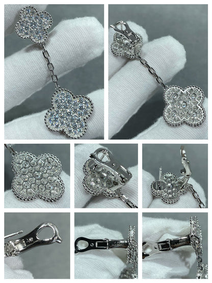 [Luna Brilliance]CLOVER 2 MOTIFS DIAMOND PAVED SILVER EARRINGS