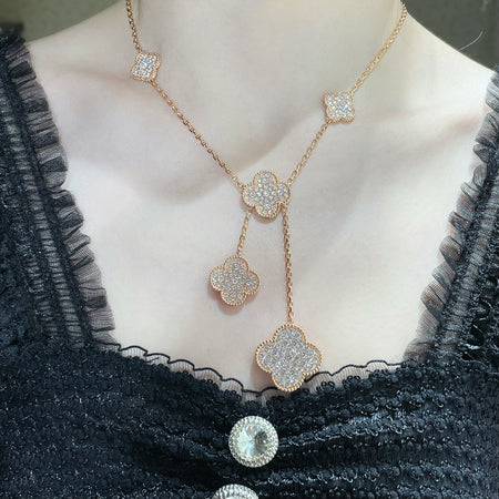 [Luna Brilliance]CLOVER 6 MOTIF DIAMOND PAVED NECKLACE