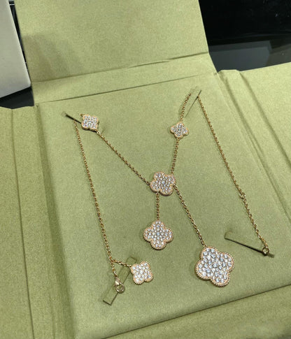 [Luna Brilliance]CLOVER 6 MOTIF DIAMOND PAVED NECKLACE