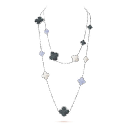 [Luna Brilliance]CLOVER 16 MOTIF CHALCEDONY MOP SILVER NECKLACE