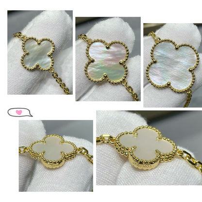 [Luna Brilliance]CLOVER 16 MOTIF WHITE MOP GOLD NECKLACE