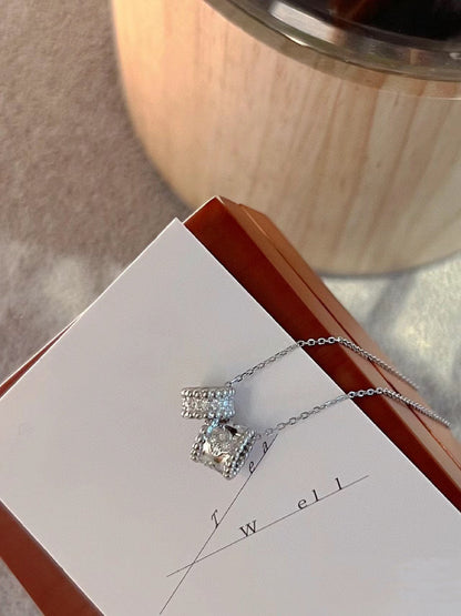 [Luna Brilliance]PERLEE DOUBLE PENDANT SILVER DIAMOND NECKLACE