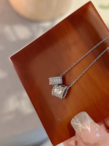 [Luna Brilliance]PERLEE DOUBLE PENDANT SILVER DIAMOND NECKLACE