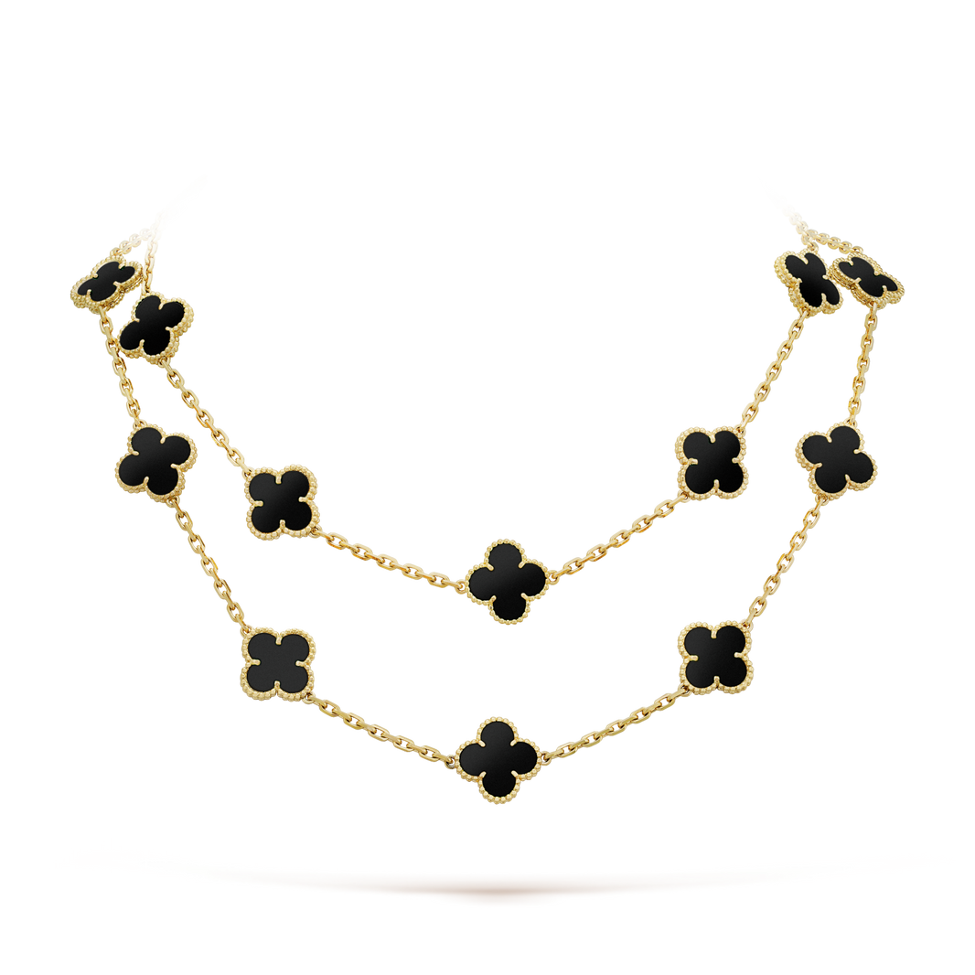[Luna Brilliance]CLOVER 20 MOTIFS ONYX NECKLACE