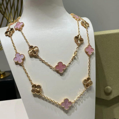 [Luna Brilliance]CLOVER 20 MOTIFS LASER PINK MOP NECKLACE