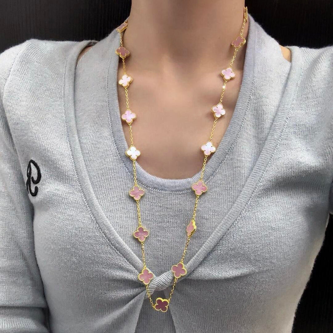 [Luna Brilliance]CLOVER 20 MOTIFS PINK MOP NECKLACE
