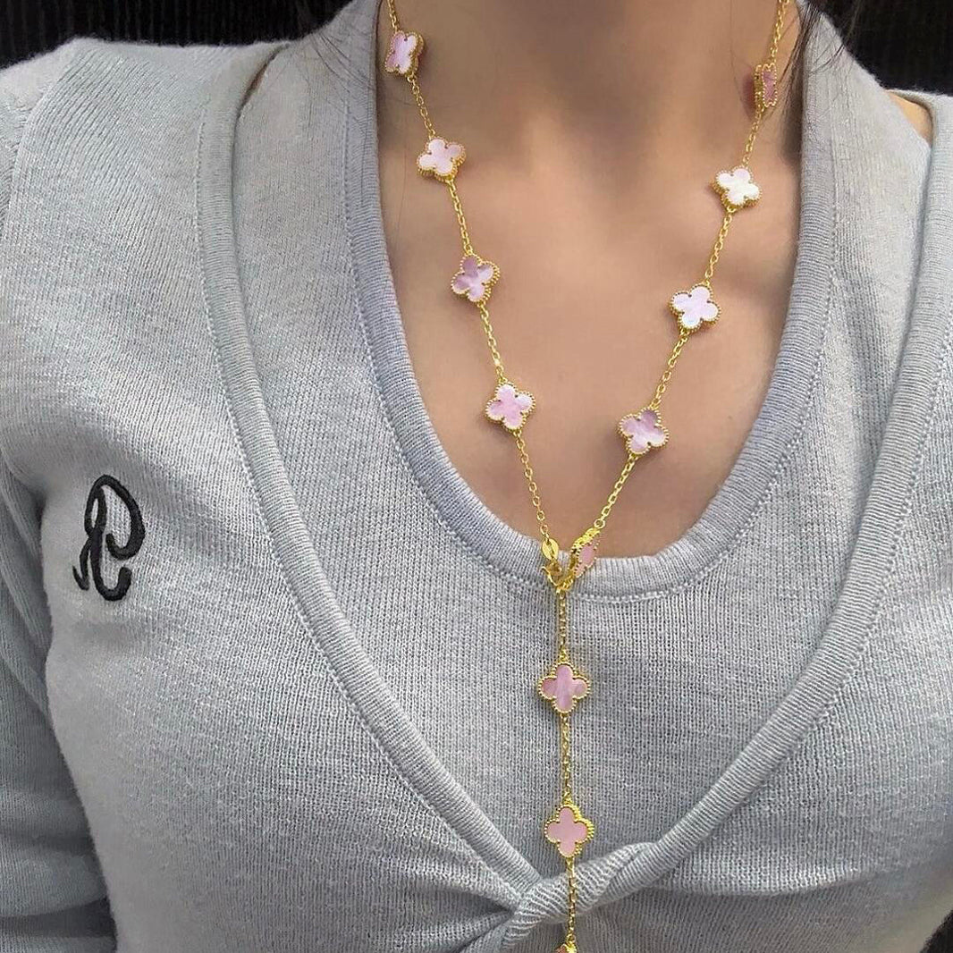 [Luna Brilliance]CLOVER 20 MOTIFS PINK MOP NECKLACE