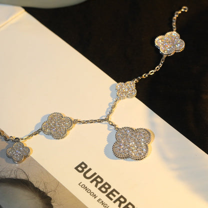 [Luna Brilliance]CLOVER BRACELET 5 MOTIF SILVER DIAMOND PAVED
