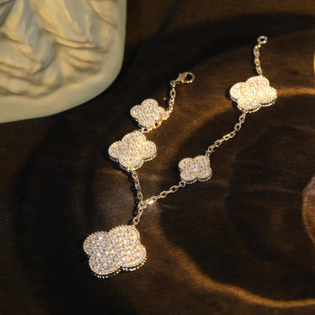 [Luna Brilliance]CLOVER BRACELET 5 MOTIF SILVER DIAMOND PAVED
