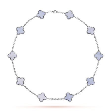 [Luna Brilliance]CLOVER 10 MOTIFS BLUE CHALCEDONY NECKLACE