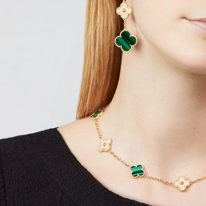 [Luna Brilliance]CLOVER 10 MOTIFS MALACHITE DIAMOND NECKLACE