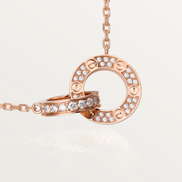 [Luna Brilliance]LOVE 7.6MM NECKLACE ROSE GOLD AND SILVER  FULL DIAMOND