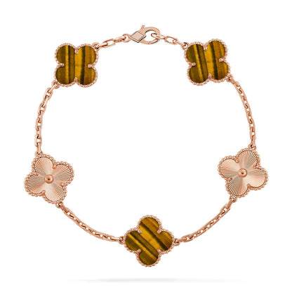 [Luna Brilliance]THICK GOLD-PLATED CUSTOM SIZE EDITION CLOVER LASER ROSE GOLD BRACELET COLLECTION,5 MOTIFS