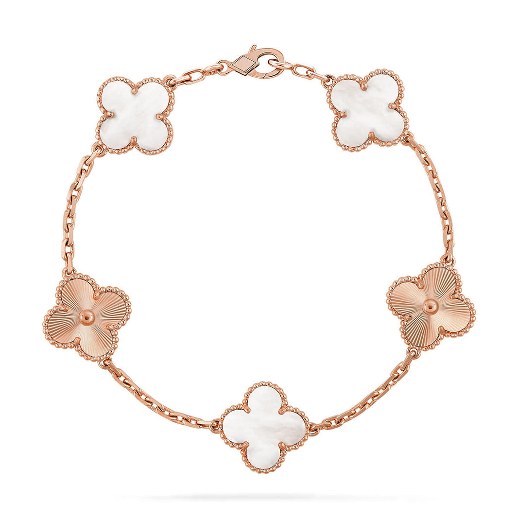 [Luna Brilliance]THICK GOLD-PLATED CUSTOM SIZE EDITION CLOVER LASER ROSE GOLD BRACELET COLLECTION,5 MOTIFS