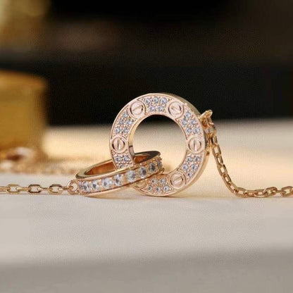 [Luna Brilliance]LOVE 7.6MM NECKLACE ROSE GOLD AND SILVER  FULL DIAMOND