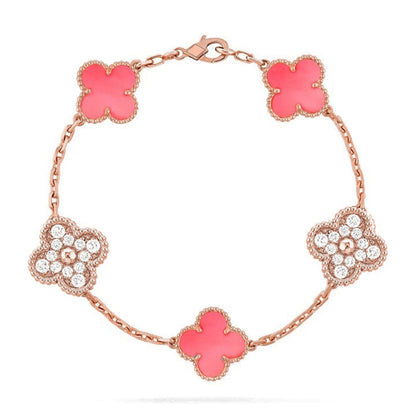 [Luna Brilliance]THICK GOLD-PLATED CUSTOM SIZE EDITION CLOVER DIAMOND ROSE GOLD BRACELET COLLECTION,5 MOTIFS