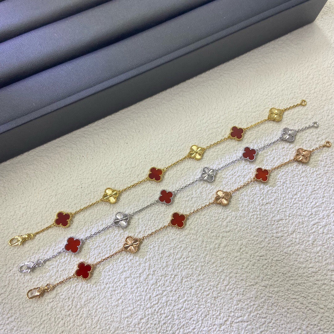 [Luna Brilliance]CLOVER 6 MOTIF RED AGATE LASER BRACELET