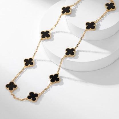 [Luna Brilliance]CLOVER 10 MOTIFS ONYX NECKLACE