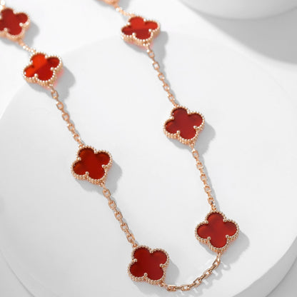 [Luna Brilliance]CLOVER 10 MOTIFS CARNELIAN NECKLACE