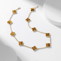 [Luna Brilliance]CLOVER 10 MOTIFS TIGER EYE NECKLACE