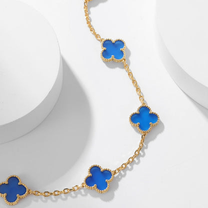 [Luna Brilliance]CLOVER 10 MOTIFS BLUE AGATE NECKLACE