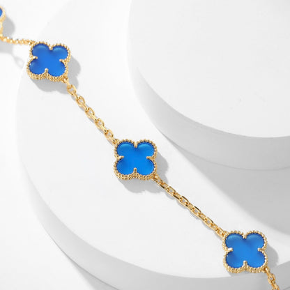 [Luna Brilliance]CLOVER 10 MOTIFS BLUE AGATE NECKLACE