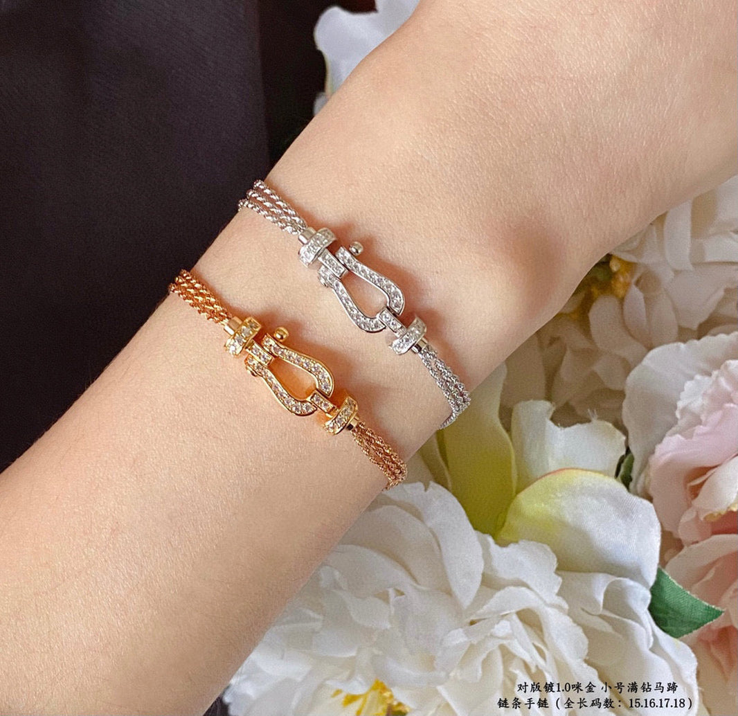 [Luna Brilliance]FORCE SMALL HORSESHOE  DIAMOND CHAIN ROPE BRACELET