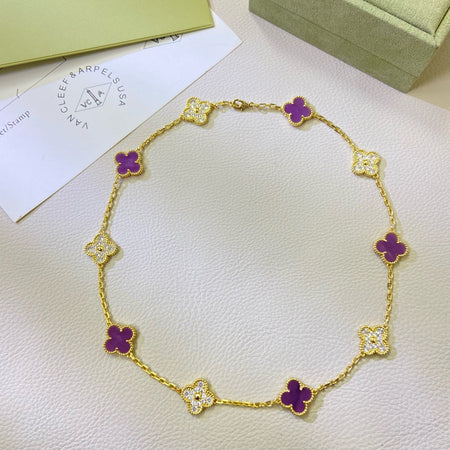 [Luna Brilliance]CLOVER 10 MOTIFS  PURPLE VIOLET DIAMOND NECKLACE