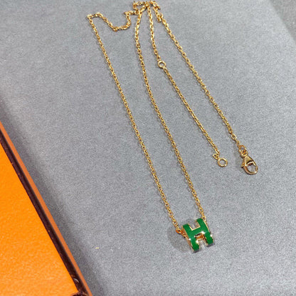 [Luna Brilliance]POP H GREEN NECKLACE SILVER AND GOLD