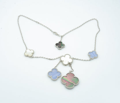 [Luna Brilliance]CLOVER MOP CHALCEDONY NECKLACE SILVER 6 MOTIF