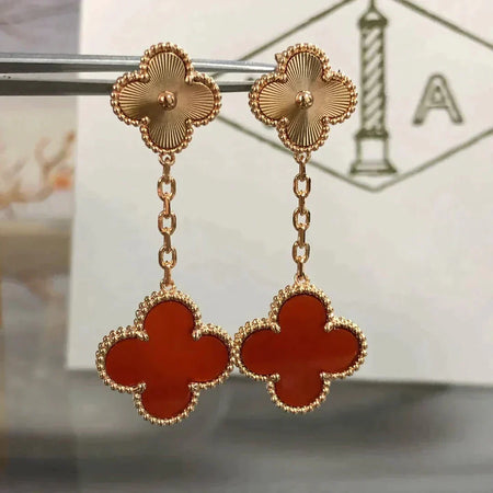 [Luna Brilliance]CLOVER 2 MOTIF  LASER CARNELIAN EARRINGS