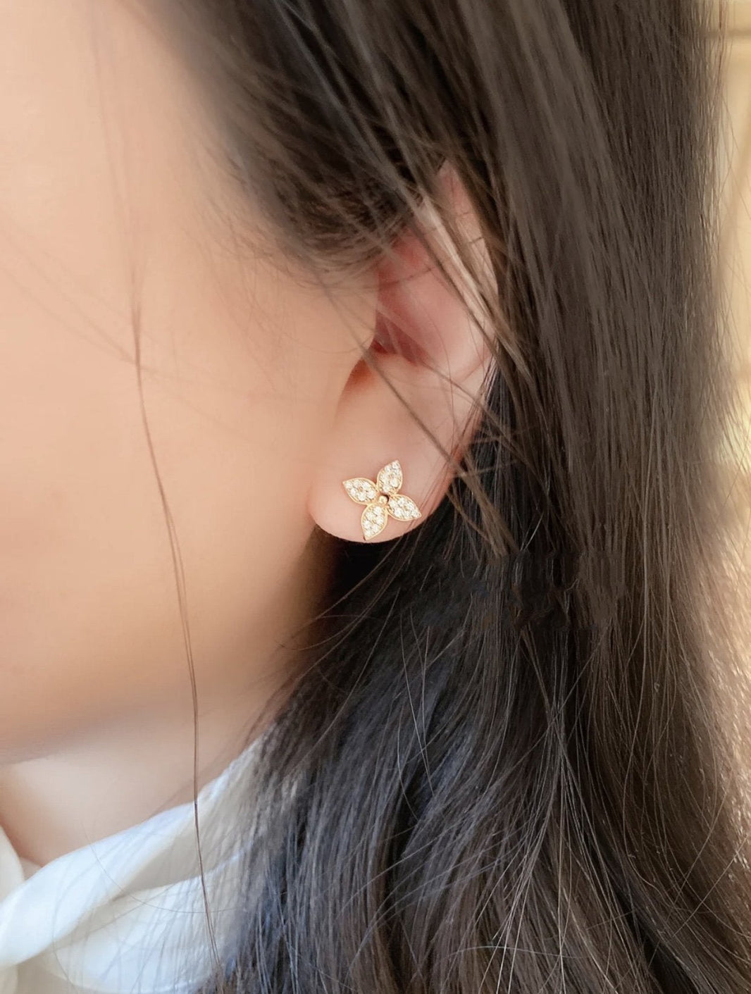 [Luna Brilliance]STAR BLOSSOM STUD EARRINGS PINK GOLD DIAMONDS