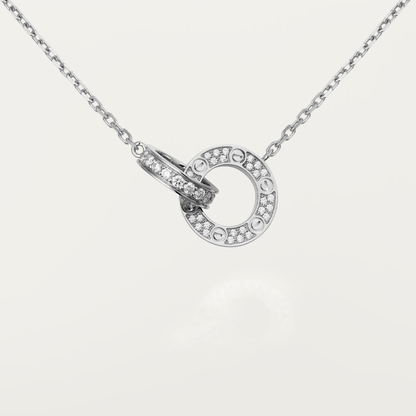 [Luna Brilliance]LOVE 7.6MM NECKLACE ROSE GOLD AND SILVER  FULL DIAMOND
