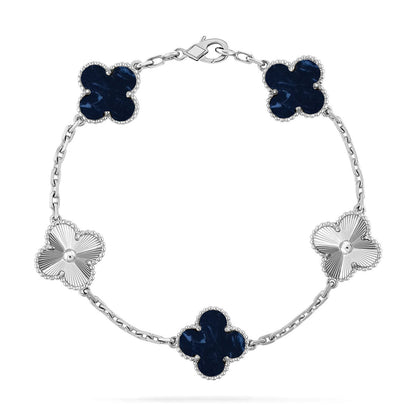 [Luna Brilliance]THICK GOLD-PLATED CUSTOM SIZE EDITION CLOVER LASER SILVER BRACELET COLLECTION,5 MOTIFS